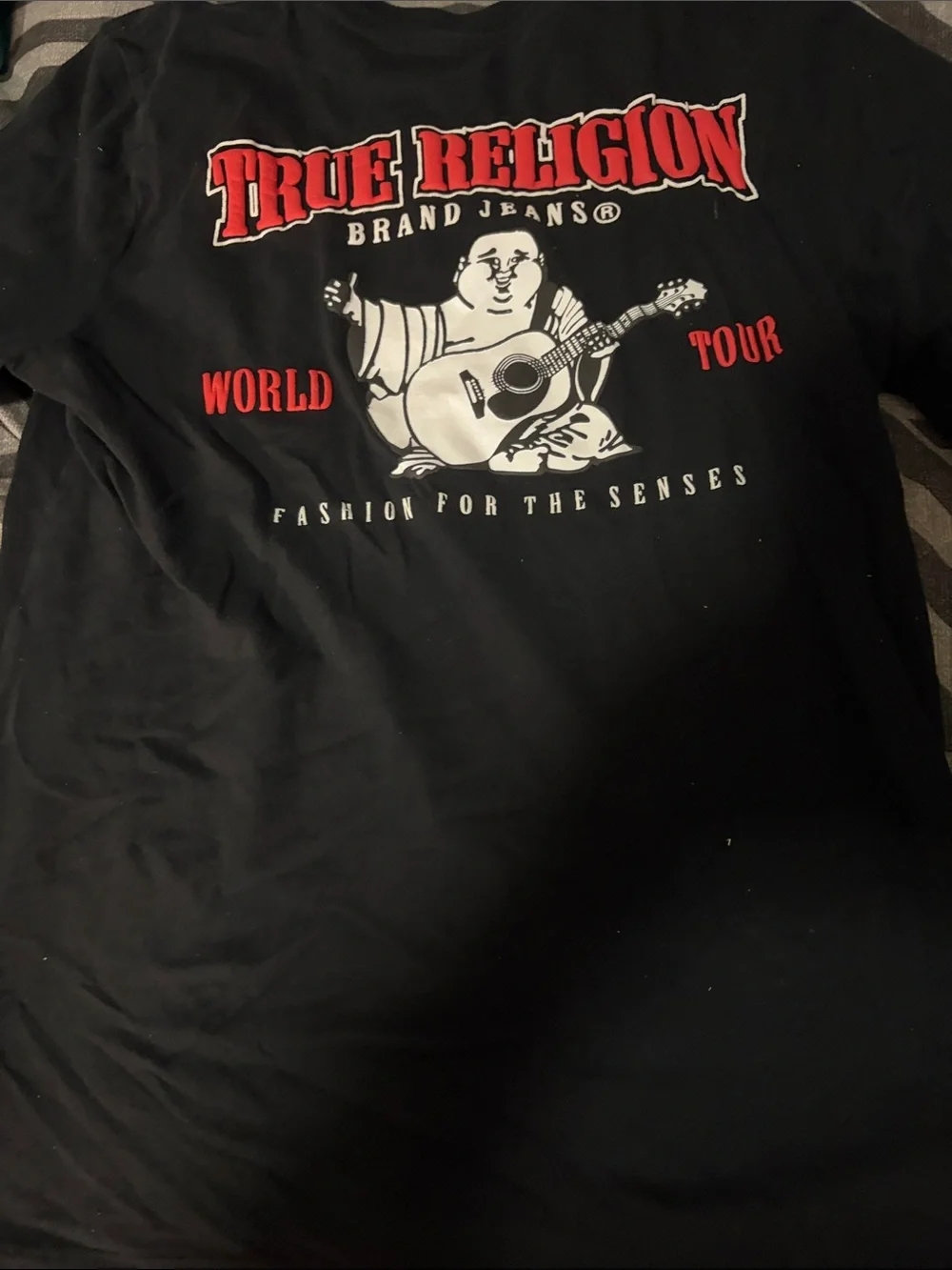 True Religion Black Tee with Red Horseshoe Logo
